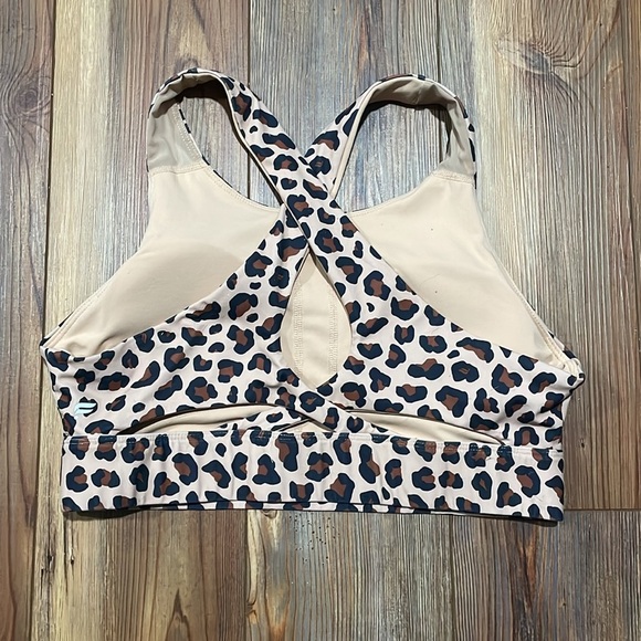 Women’s Fabletics Leopard Print Powerhold Leggings Cross Back Bra Top Size L - Picture 5 of 6